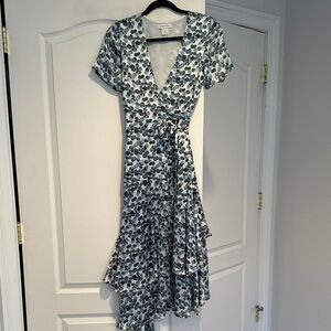 Club Monaco High Low Dress in Blue and White Floral